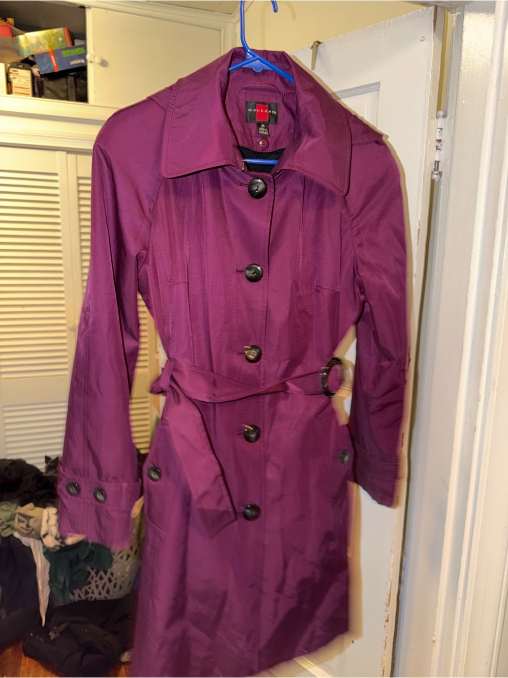 Gallery Purple Button Down Belted Trench Coat